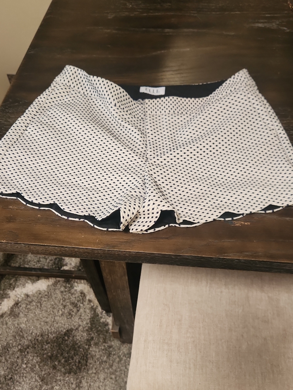 Elle White Shorts with Black Dot Print and Scalloped Hem